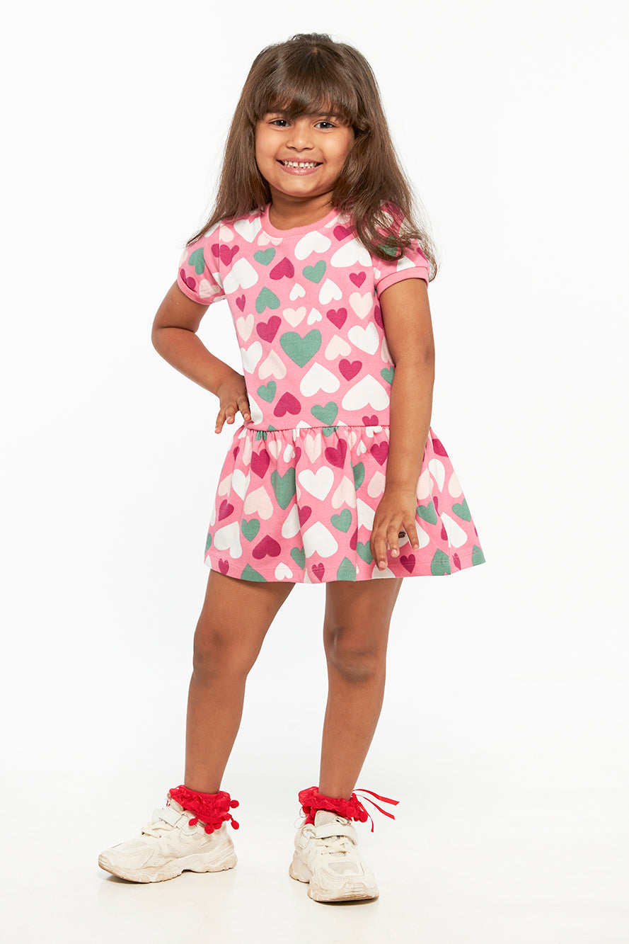 Toddler Girls Shapes of Hearts Dress Pink
