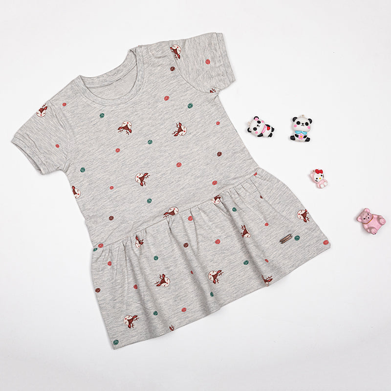 Toddler Girls Dots Print Dress Grey