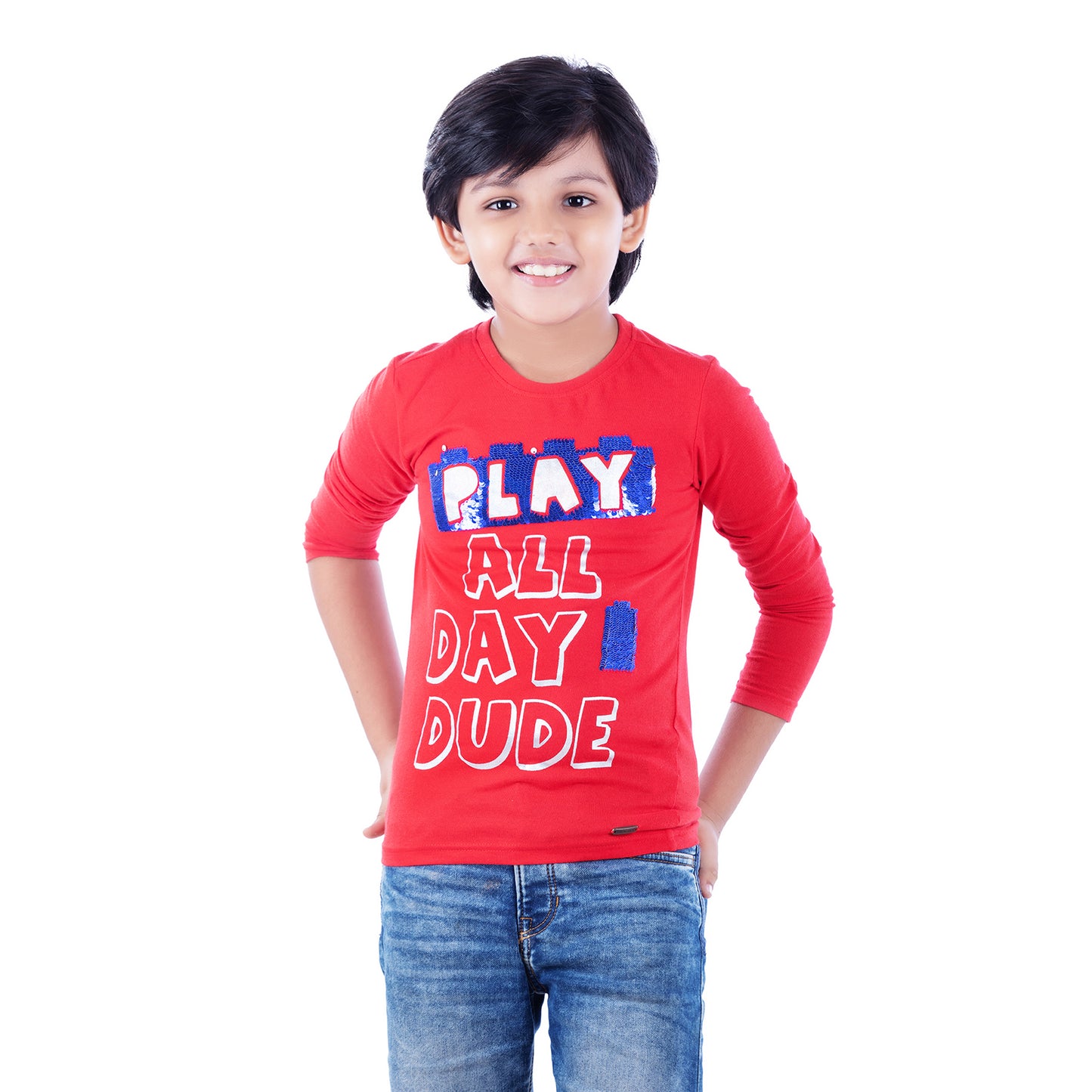 Boys Play All Day Dude Tee Red