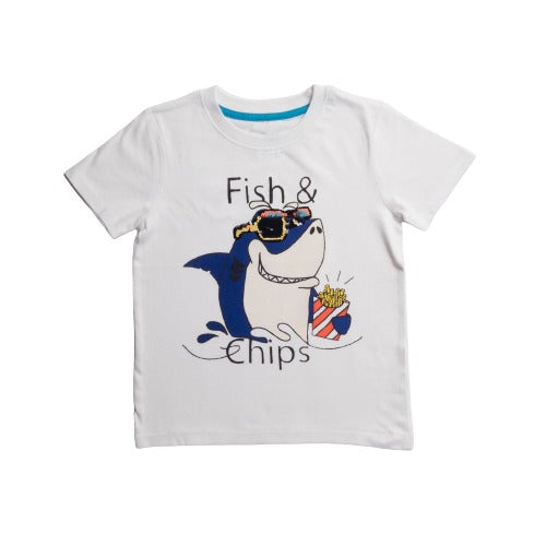 Boys Fish and Chips Tee White