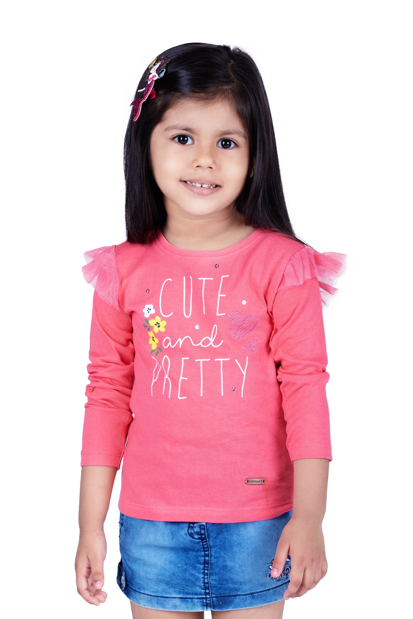 Toddler Girls Cute & Pretty Tee Coral Pink