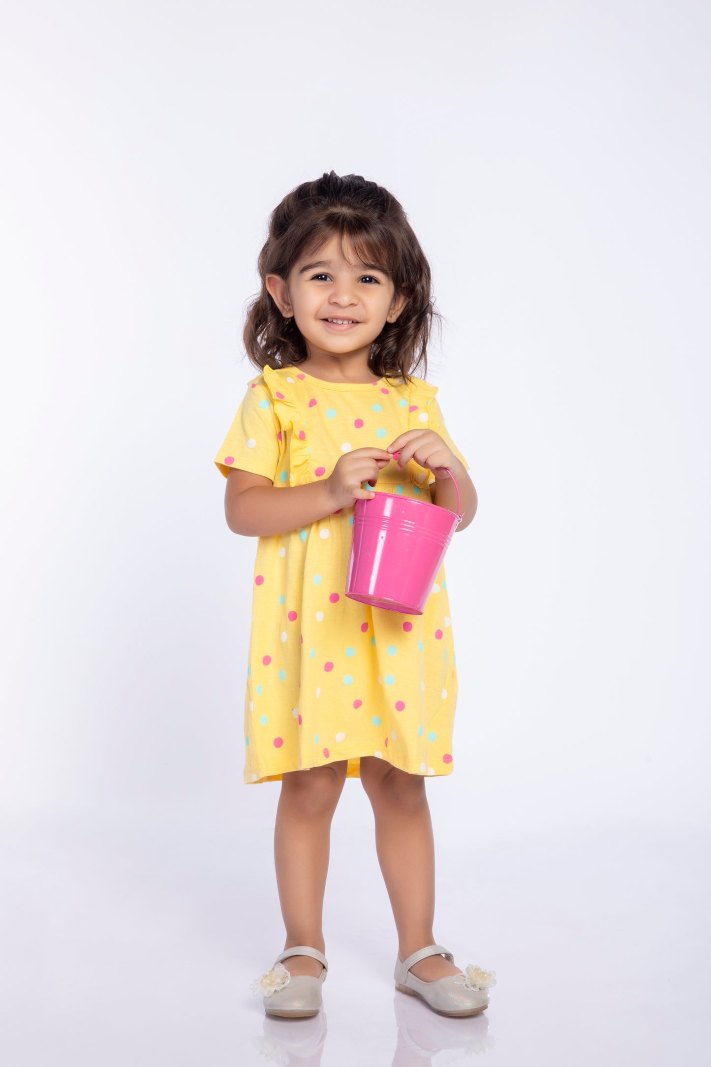 Toddler Girls Ruffle Polka Dot Yellow Dress