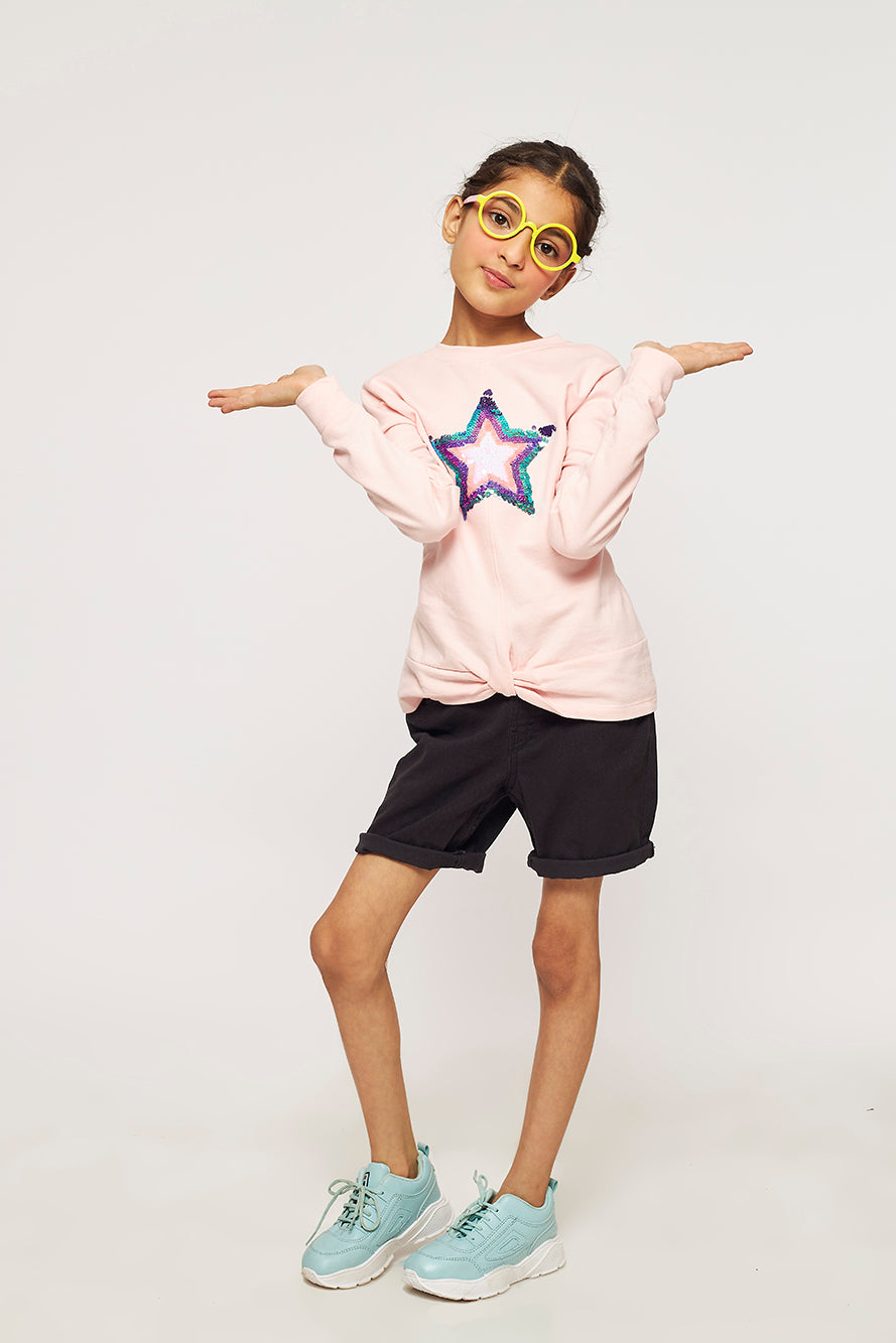 Toddler Girls Sequins Star Sweatshirt Pink