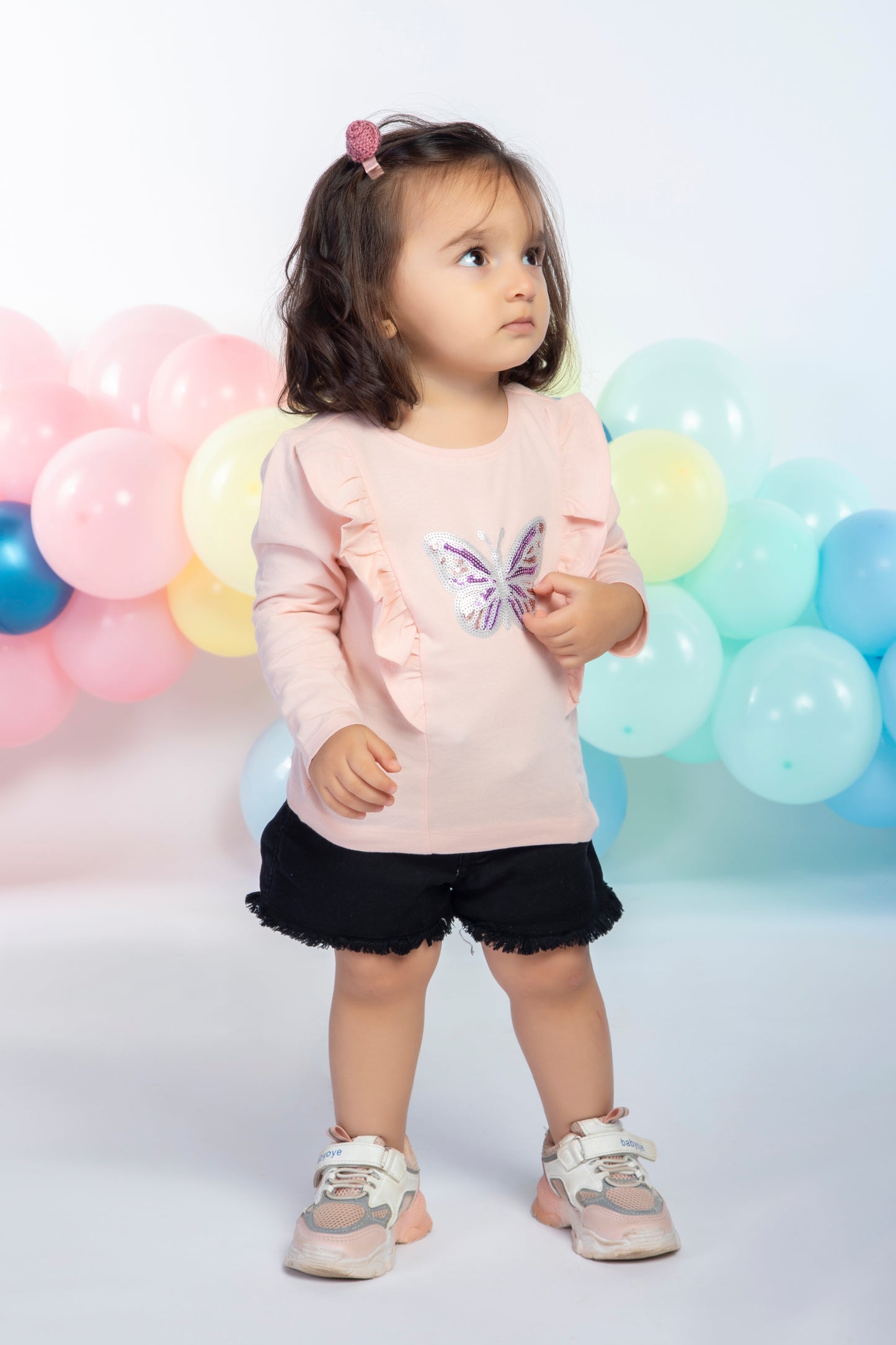 Toddler Girls Ruffle with Butterfly Tee Light Peach